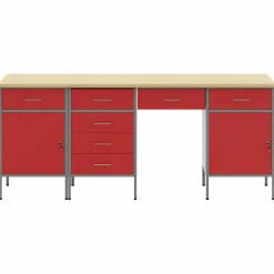 vidaXL Werk kast met lade met slot 4 st Rood Engineered hout en staal