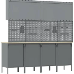 vidaXL Werk kast met lade met slot 10 st Rood Engineered hout en staal