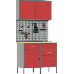 vidaXL Werk kast met lade met slot 5 st Rood Engineered hout en staal