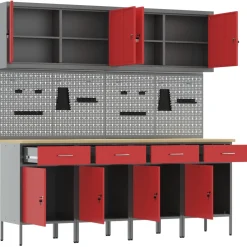 vidaXL Werk kast met lade met slot 10 st Rood Engineered hout en staal