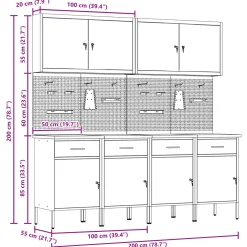 vidaXL Werk kast met lade met slot 10 st Rood Engineered hout en staal