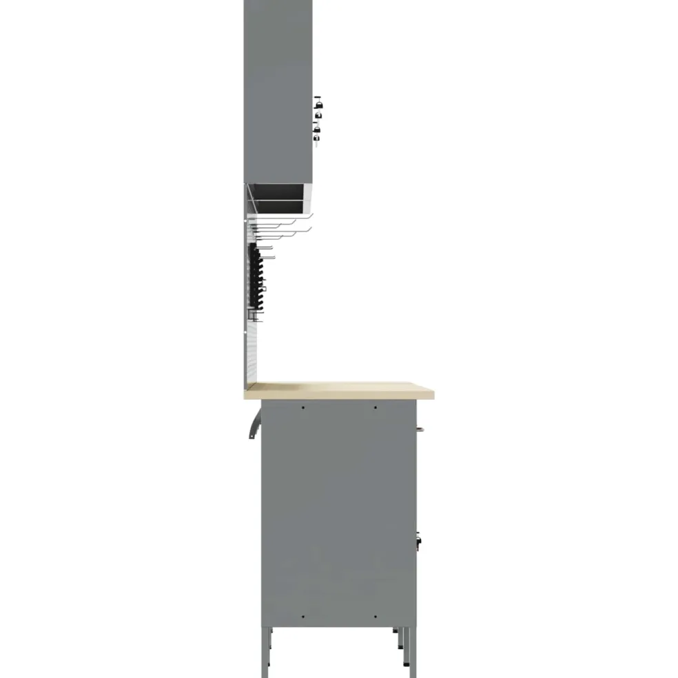 vidaXL Werk kast met lade met slot 10 st Rood Engineered hout en staal