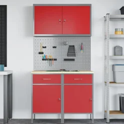 vidaXL Werk kast met lade met slot 5 st Rood Engineered hout en staal