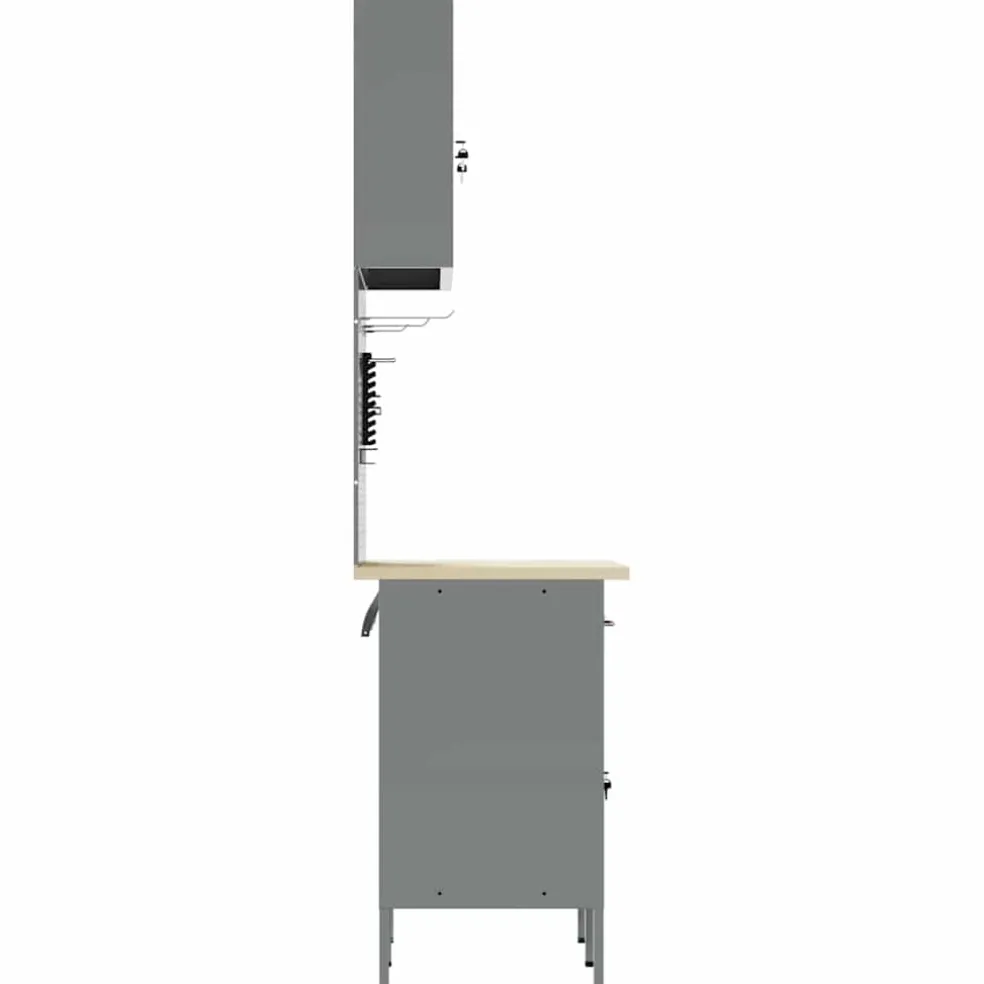vidaXL Werk kast met lade met slot 5 st Rood Engineered hout en staal