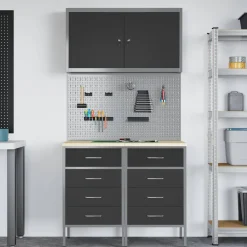 vidaXL Werk kast met lade met slot 5 st Zwart Engineered hout en staal
