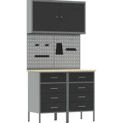 vidaXL Werk kast met lade met slot 5 st Zwart Engineered hout en staal