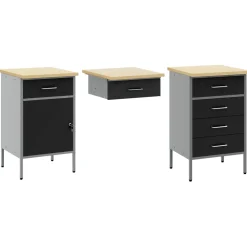 vidaXL Werk kast met lade met slot 3 st Zwart Engineered hout en staal