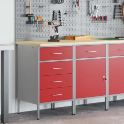 vidaXL Werk kast met lade met slot 2 st Rood en Grijs 100 x 55 x 85 cm