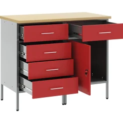 vidaXL Werk kast met lade met slot 2 st Rood en Grijs 100 x 55 x 85 cm