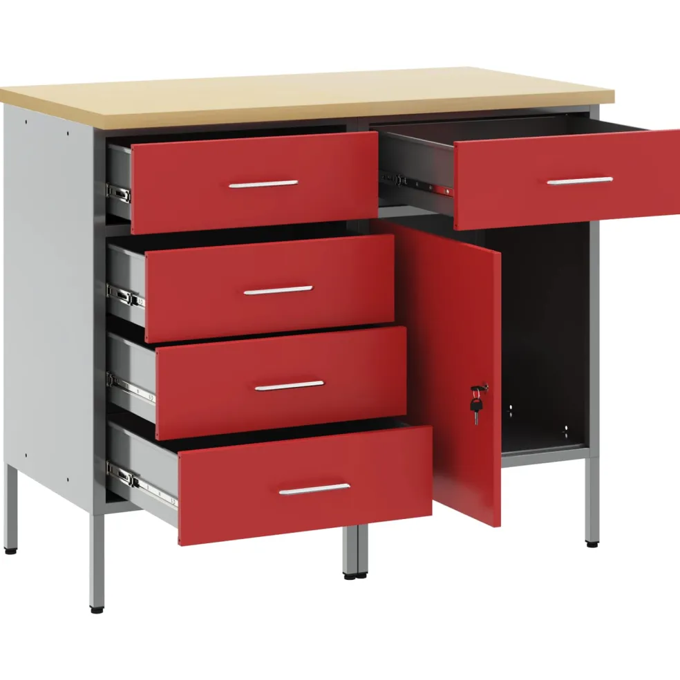 vidaXL Werk kast met lade met slot 2 st Rood en Grijs 100 x 55 x 85 cm