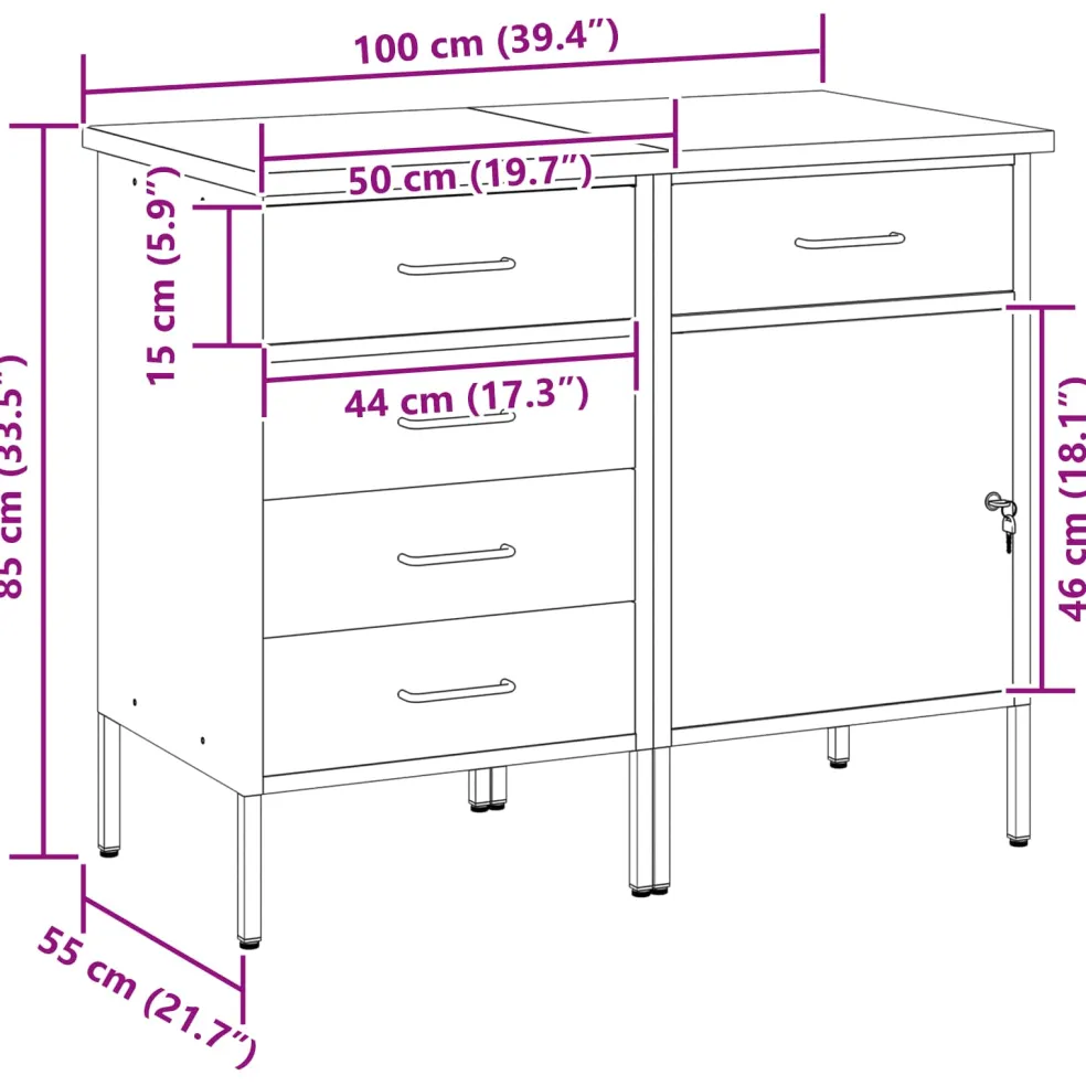 vidaXL Werk kast met lade met slot 2 st Rood en Grijs 100 x 55 x 85 cm
