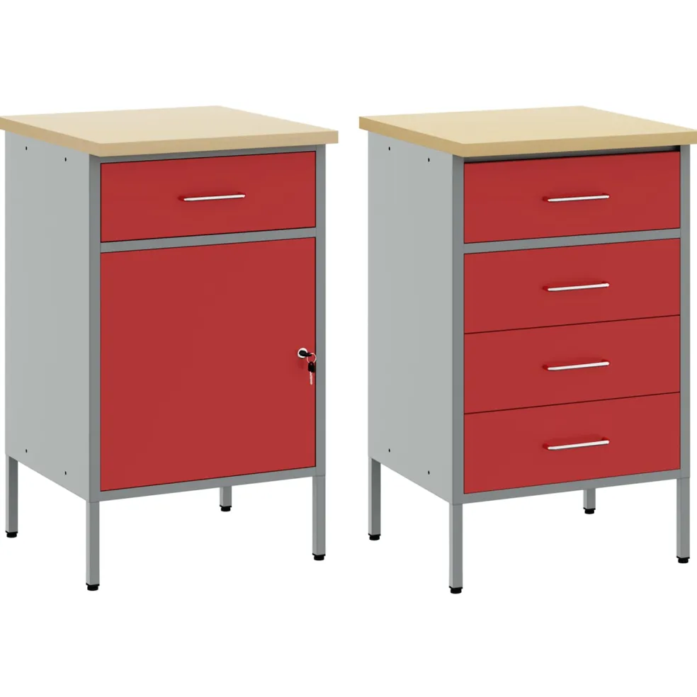 vidaXL Werk kast met lade met slot 2 st Rood en Grijs 100 x 55 x 85 cm