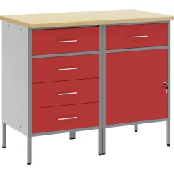vidaXL Werk kast met lade met slot 2 st Rood en Grijs 100 x 55 x 85 cm