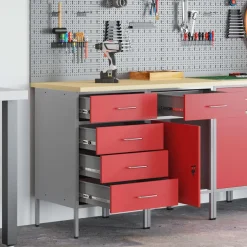 vidaXL Werk kast met lade met slot 2 st Rood en Grijs 100 x 55 x 85 cm