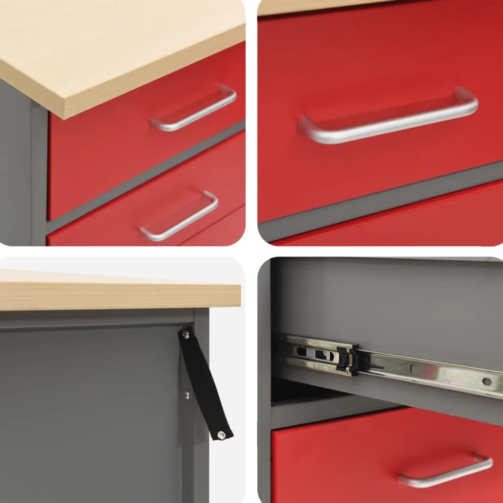 vidaXL Werk kast met lade met slot 2 st Rood en Grijs 100 x 55 x 85 cm
