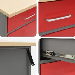 vidaXL Werk kast met lade met slot 3 st Rood Engineered hout en staal