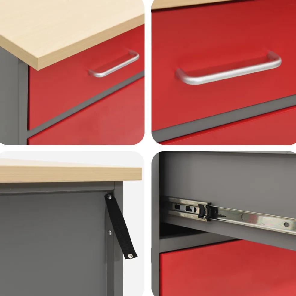 vidaXL Werk kast met lade met slot 3 st Rood Engineered hout en staal