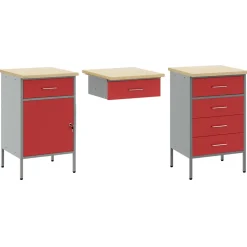 vidaXL Werk kast met lade met slot 3 st Rood Engineered hout en staal
