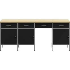 vidaXL Werk kast met lade met slot 4 st Zwart Engineered hout en staal