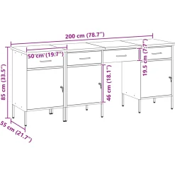 vidaXL Werk kast met lade met slot 4 st Zwart Engineered hout en staal