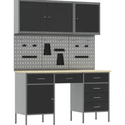 vidaXL Werk kast met lade met slot 8 st Zwart Engineered hout en staal