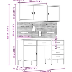 vidaXL Werk kast met lade met slot 8 st Zwart Engineered hout en staal
