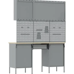 vidaXL Werk kast met lade met slot 8 st Zwart Engineered hout en staal