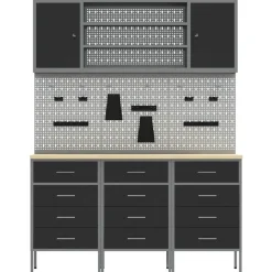 vidaXL Werk kast met lade met slot 7 st Zwart Engineered hout en staal