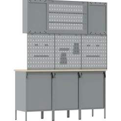 vidaXL Werk kast met lade met slot 7 st Zwart Engineered hout en staal