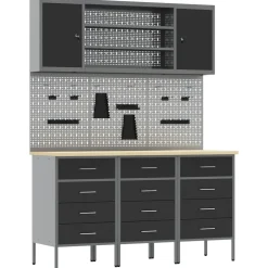 vidaXL Werk kast met lade met slot 7 st Zwart Engineered hout en staal