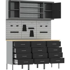 vidaXL Werk kast met lade met slot 7 st Zwart Engineered hout en staal