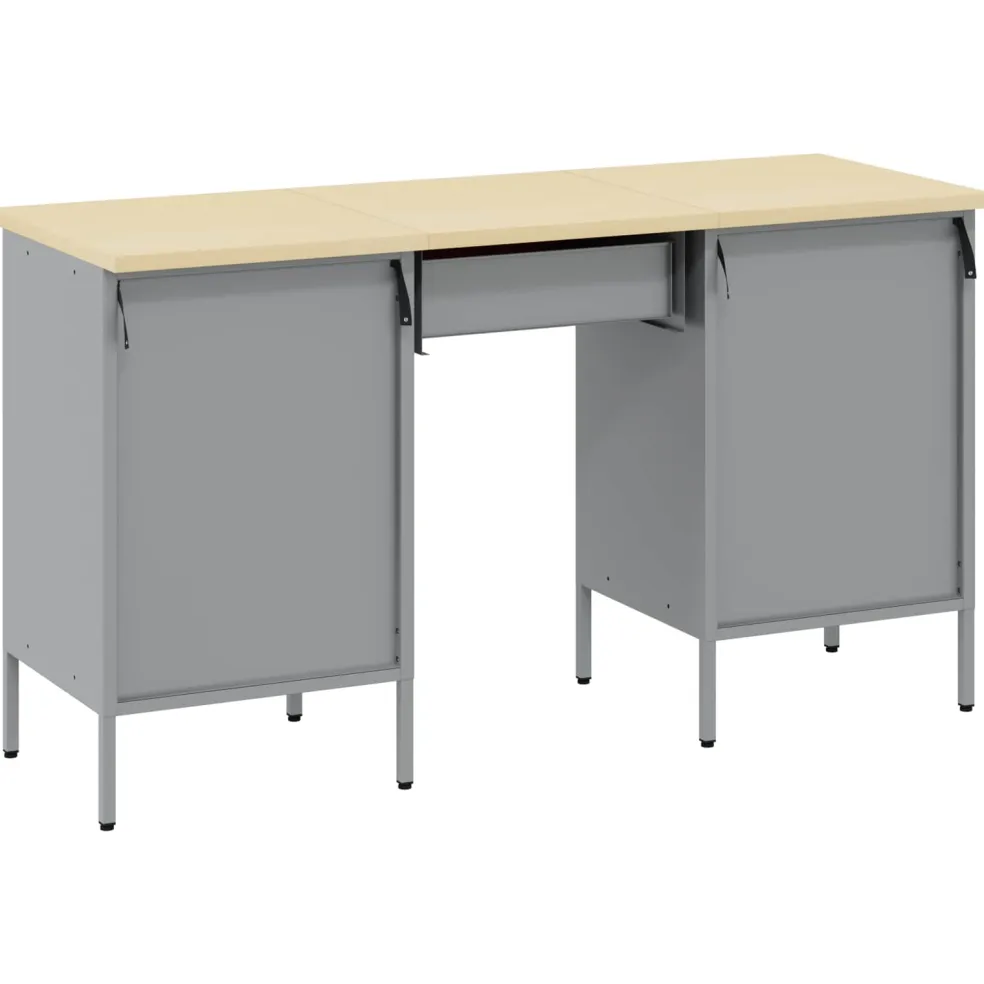 vidaXL Werk kast met lade met slot 3 st Zwart Engineered hout en staal