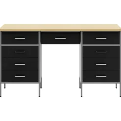 vidaXL Werk kast met lade met slot 3 st Zwart Engineered hout en staal