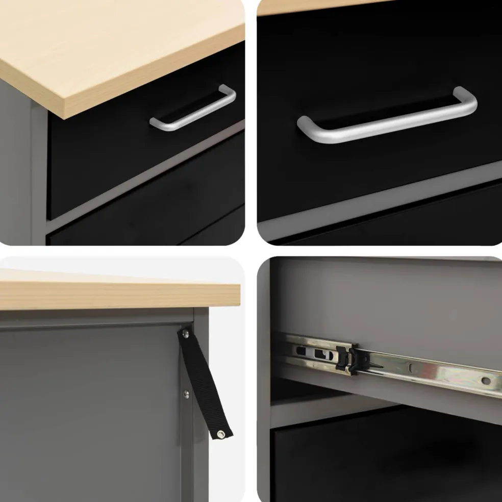 vidaXL Werk kast met lade met slot 3 st Zwart Engineered hout en staal