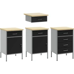 vidaXL Werk kast met lade met slot 4 st Zwart Engineered hout en staal