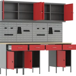 vidaXL Werk kast met lade met slot 10 st Rood Engineered hout en staal