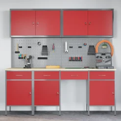 vidaXL Werk kast met lade met slot 10 st Rood Engineered hout en staal