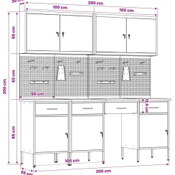 vidaXL Werk kast met lade met slot 10 st Rood Engineered hout en staal