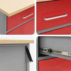 vidaXL Werk kast met lade 8 st Rood en Grijs Engineered hout en staal