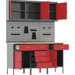 vidaXL Werk kast met lade 8 st Rood en Grijs Engineered hout en staal