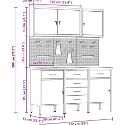 vidaXL Werk kast met lade 8 st Rood en Grijs Engineered hout en staal