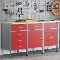 vidaXL Werk kast met lade 3 st Rood en Grijs 150 x 55 x 85 cm