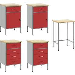 vidaXL Werk kast met lade 3 st Rood en Grijs 150 x 55 x 85 cm