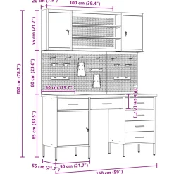 vidaXL Werk kast met lade 7 st Rood Engineered hout en staal