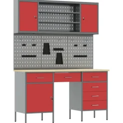 vidaXL Werk kast met lade 7 st Rood Engineered hout en staal