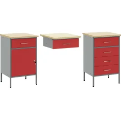 vidaXL Werk kast met lade 7 st Rood Engineered hout en staal