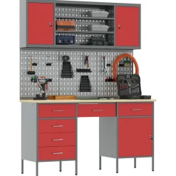 vidaXL Werk kast met lade 7 st Rood Engineered hout en staal