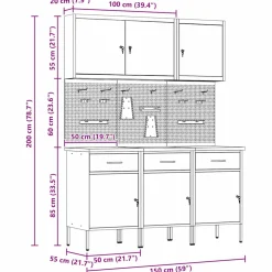 vidaXL Werk kast met lade 8 st Rood en Grijs Engineered hout en staal