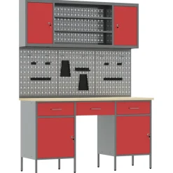 vidaXL Werk kast met lade 7 st Rood en Grijs Engineered hout en staal