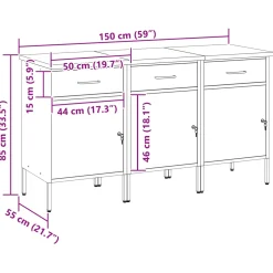 vidaXL Werk kast met lade 3 st Zwart en Grijs 150 x 55 x 85 cm